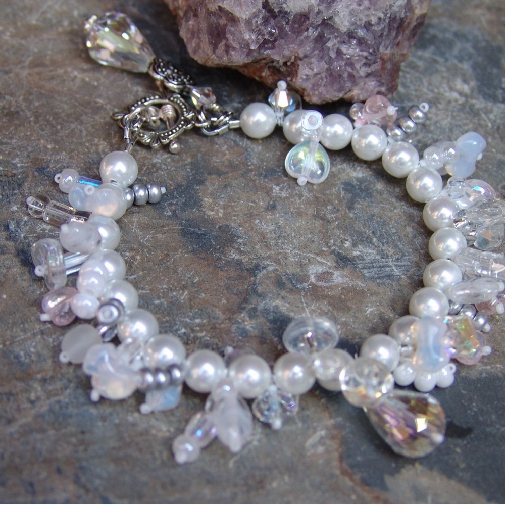 White Cluster Beaded Bracelet by Sandy Robinson Jewelry